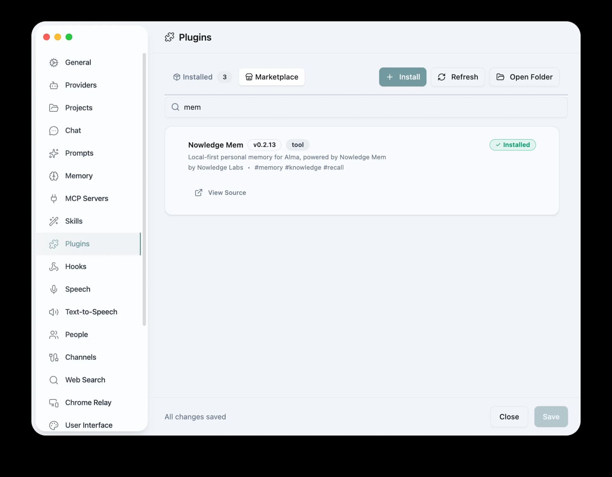 Alma 市场 — Nowledge Mem