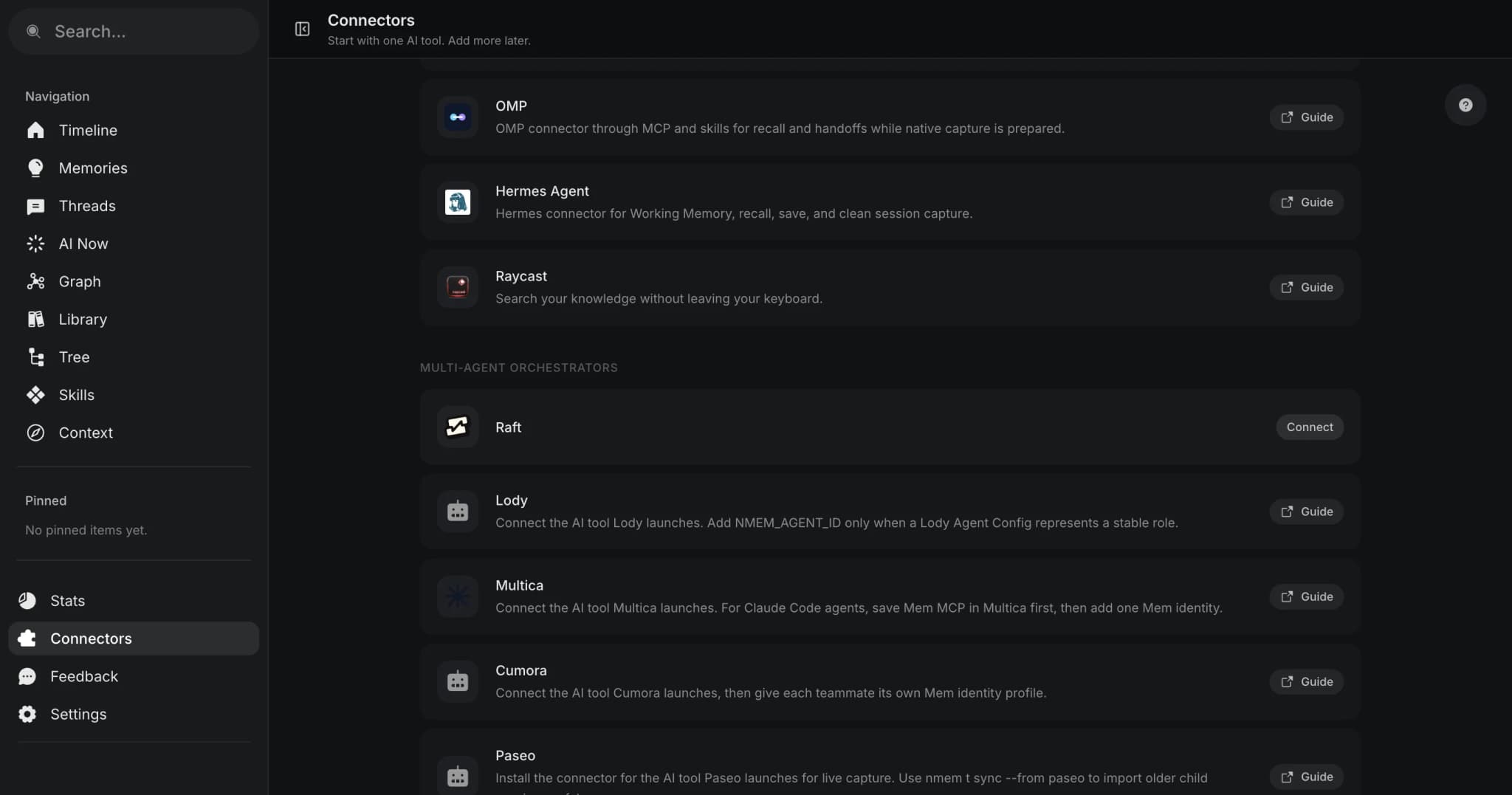 在 Nowledge Cloud 的 Connectors 页面连接 Raft