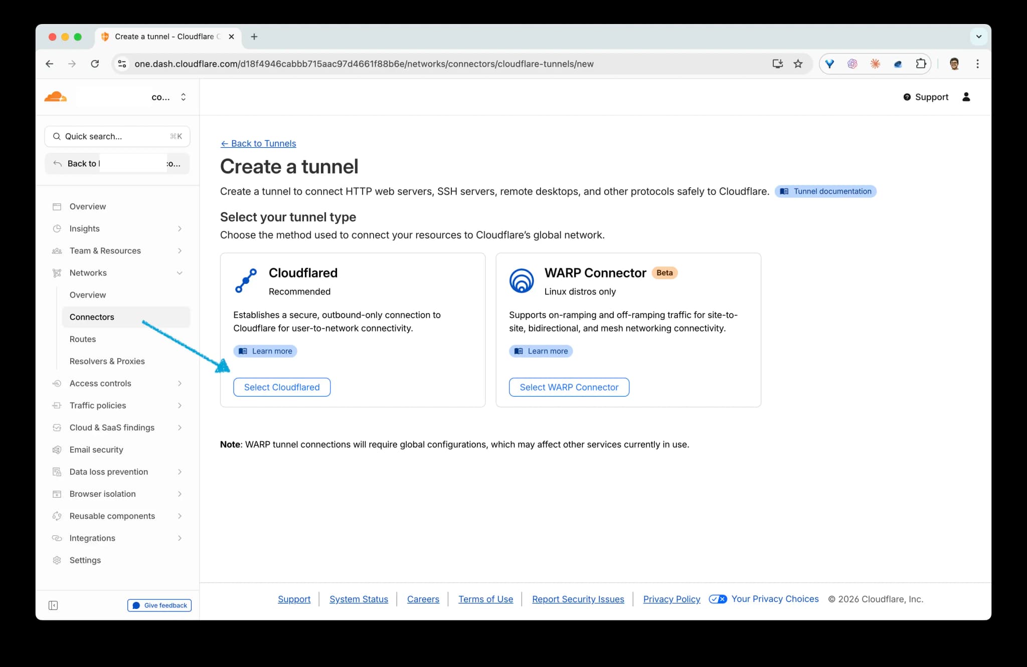 Cloudflare Connectors page