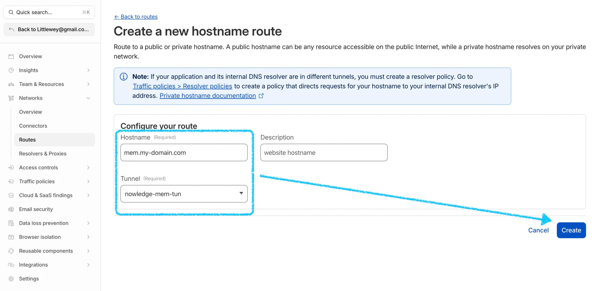 Create hostname route